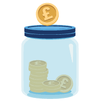 British pounds in a glass jar