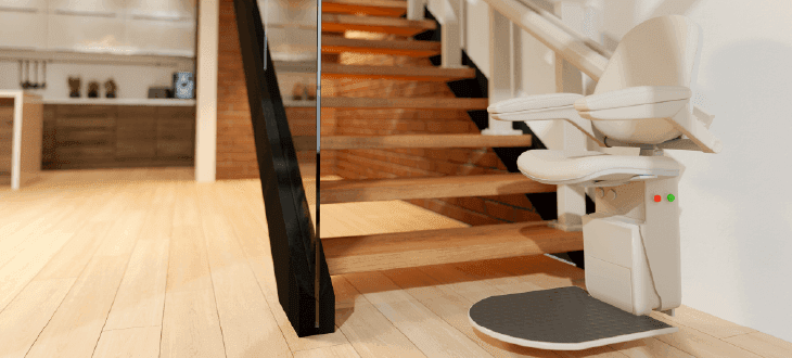 Standing stairlift wooden staircase